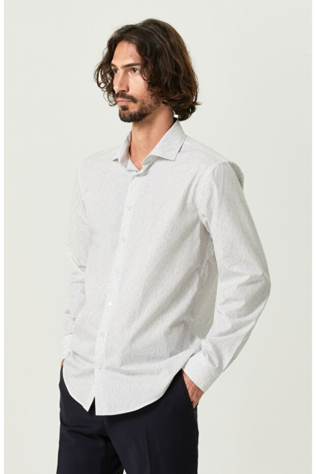 Ekru Desenli Gömlek - 5