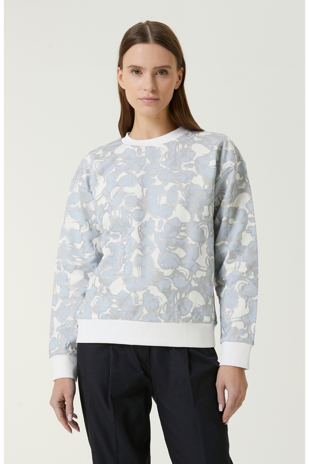 Mavi Beyaz Baskılı Sweatshirt - 1