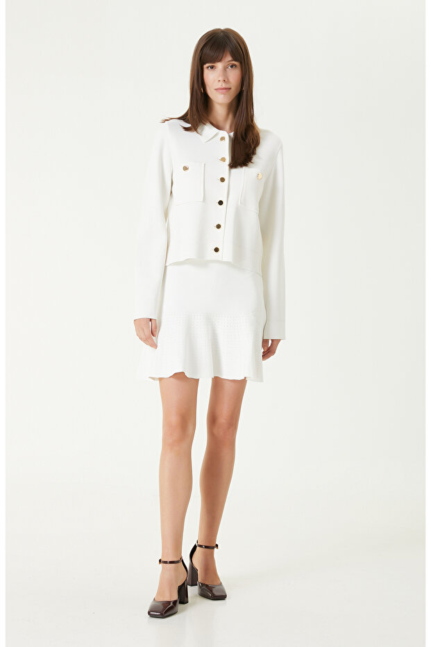 N-Tech Beyaz Ajurlu Mini Triko Etek - 1