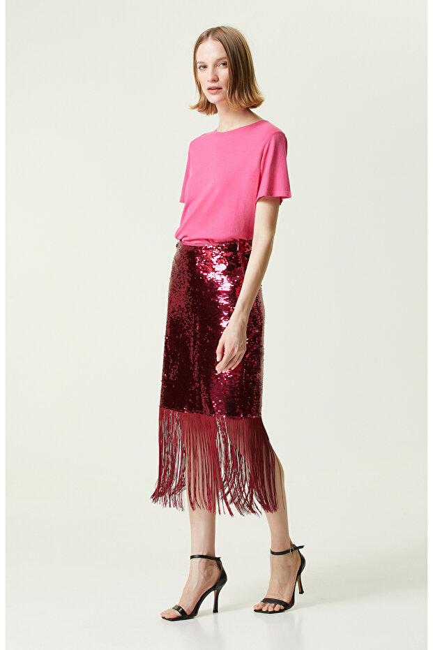 Fuşya Payetli Mini Boy Etek - 1