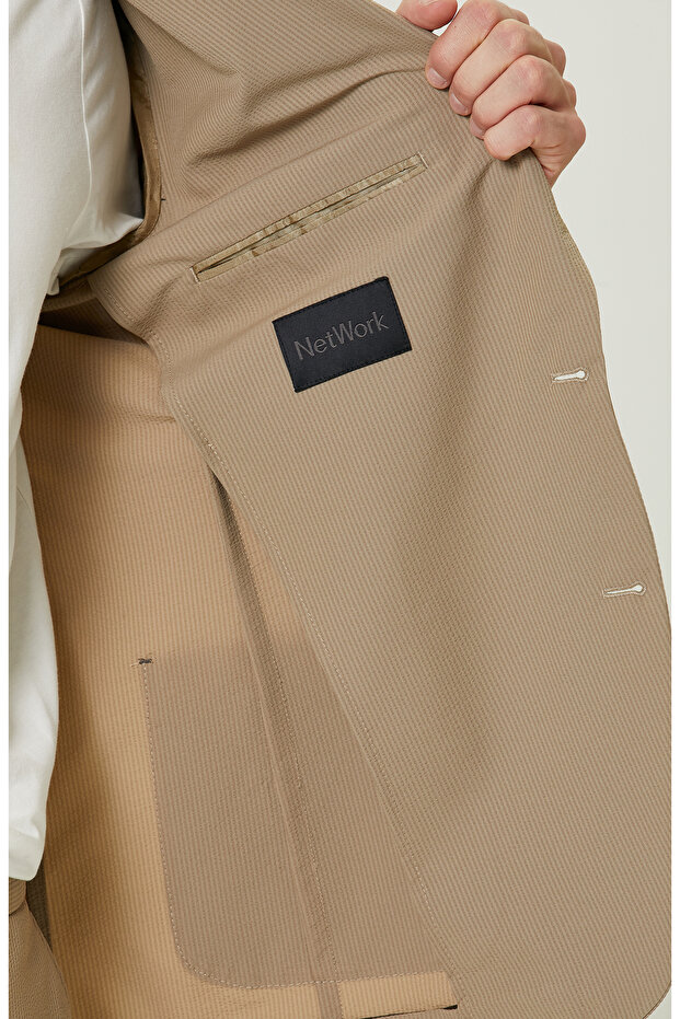 Camel Gofre Blazer Ceket - 7