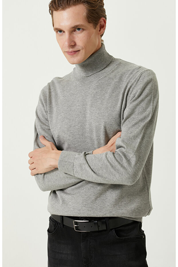 سترة رمادية ميلانج الياقة المدورة - 6