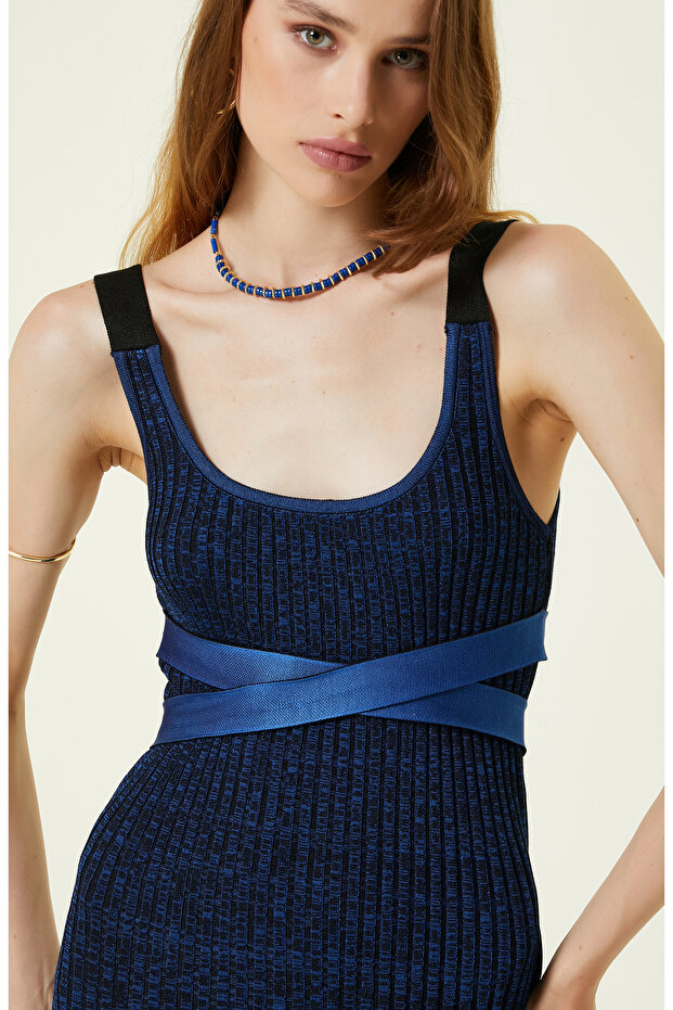 Mavi Midi Triko Elbise - 4