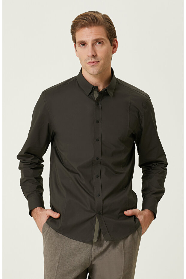 Çıtçıtlı Haki Gömlek - 1