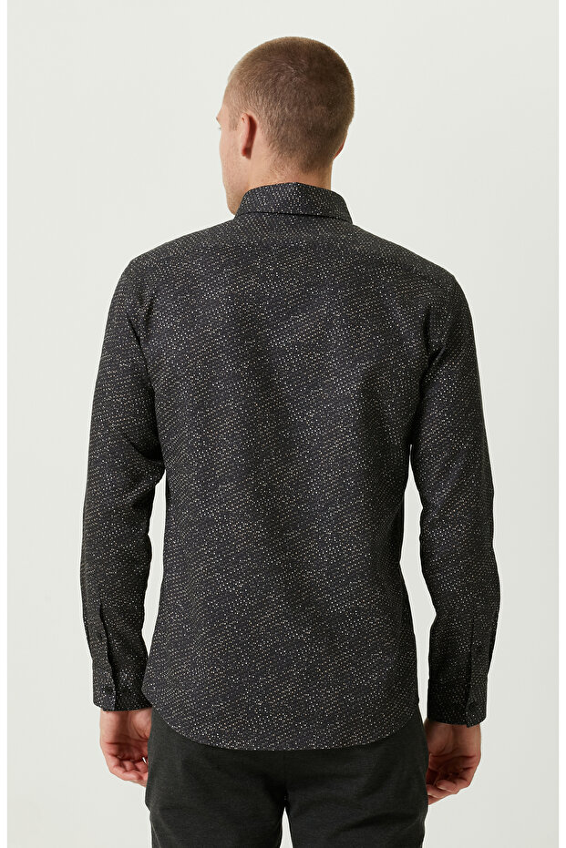 Pamuklu Siyah Print Gömlek - 4