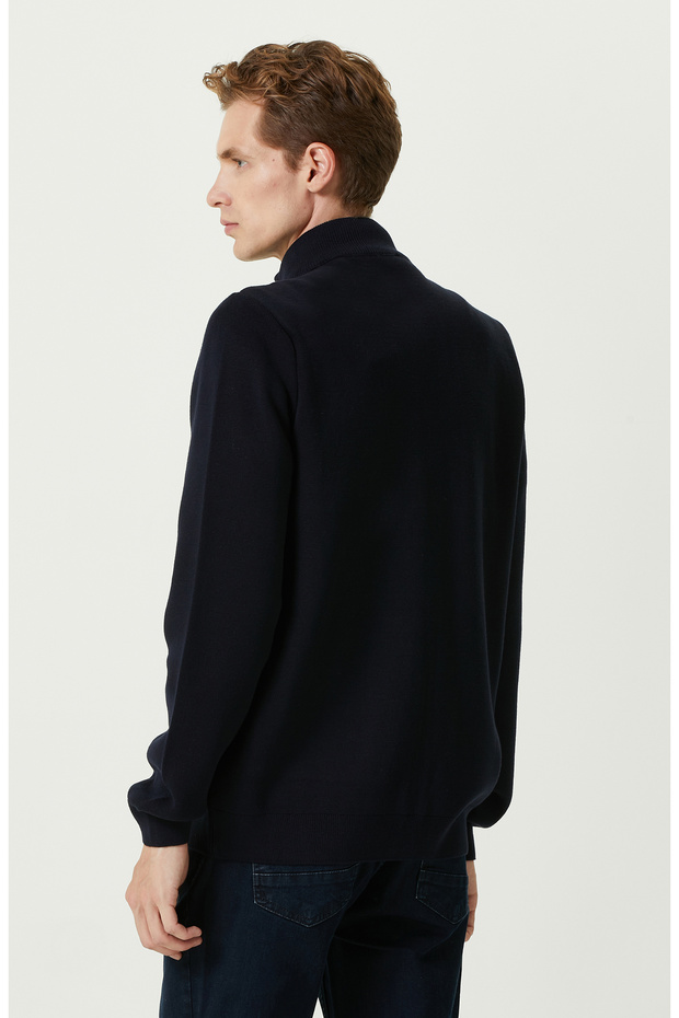 Lacivert Dik Yaka Triko Mont - 4