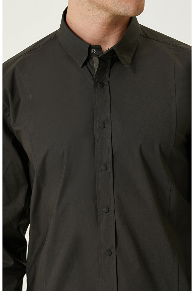 Çıtçıtlı Haki Gömlek - 6