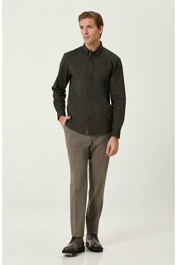 Çıtçıtlı Haki Gömlek - 3
