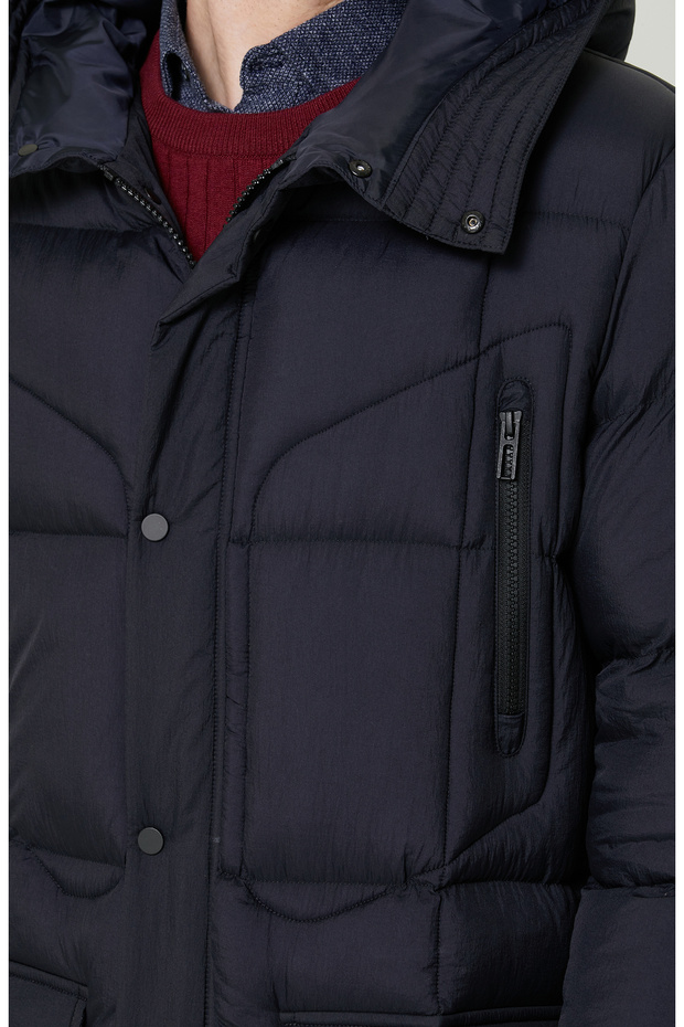 Kapüşon Yaka Lacivert Kaban - 7