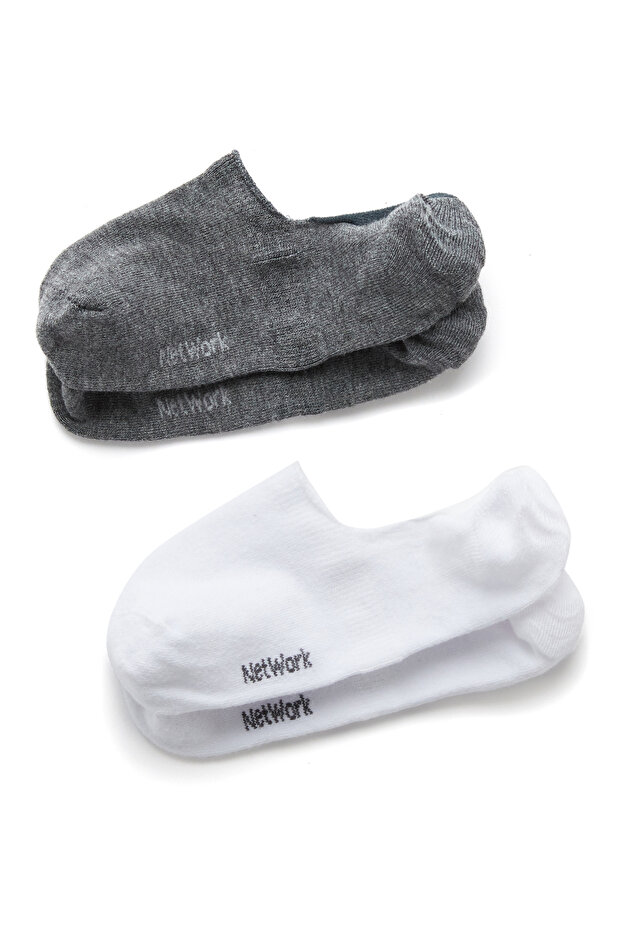Gri Beyaz 2li Kadın Bambu Çorap Seti - 1