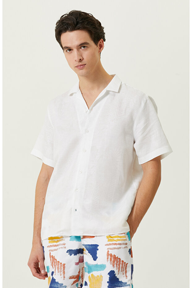 Beyaz Jakarlı Gömlek - 1