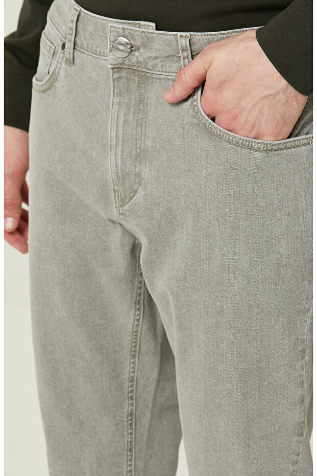 Düz Paça Haki Denim Pantolon - 4