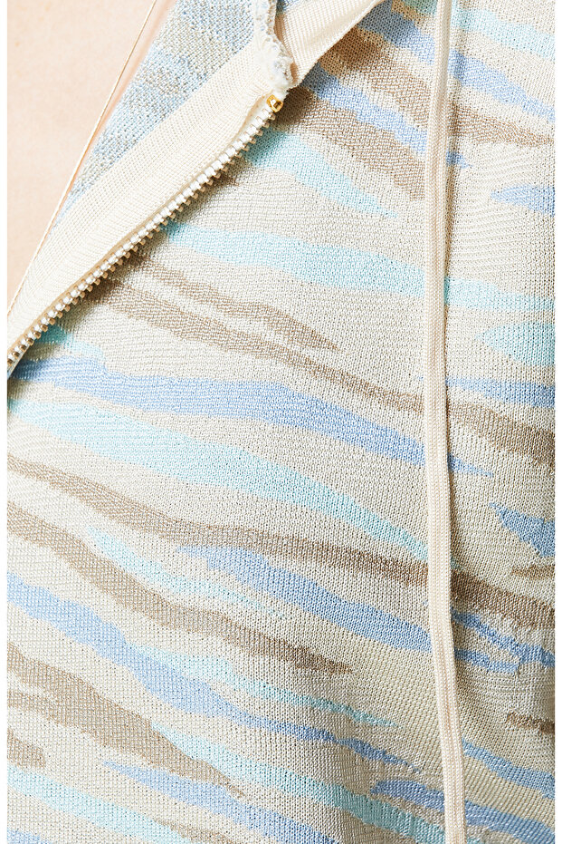 Bej Desenli Kapüşonlu Hırka - 6