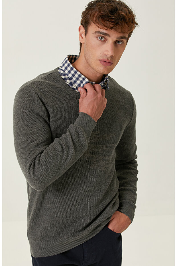 Koyu Gri Bisiklet Yaka Kazak - 2