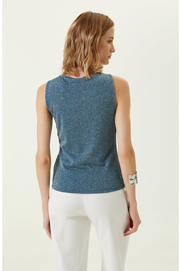 Petrol V Yaka Bluz - 5