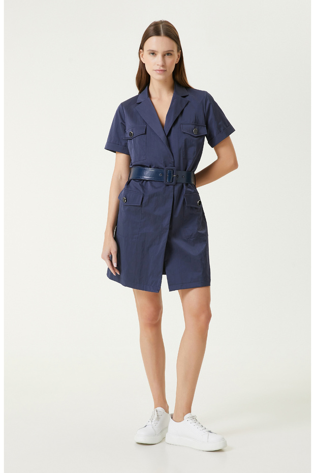 Lacivert Mini Elbise - 4