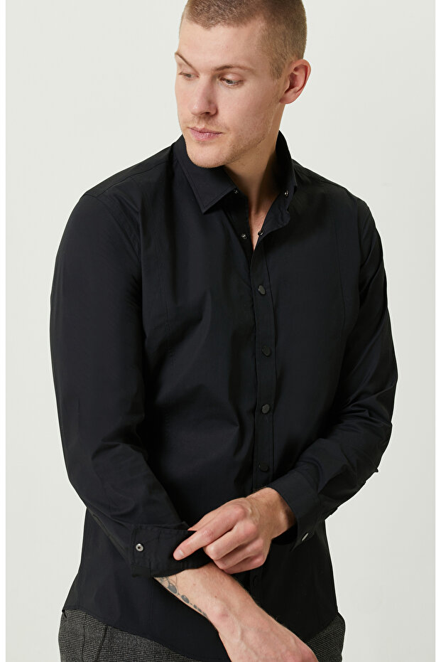 Çıtçıtlı Siyah Gömlek - 6