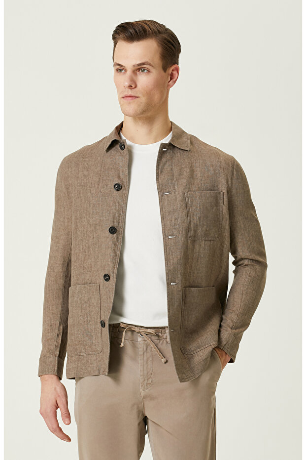 Bej Keten Erkek Ceket - 1