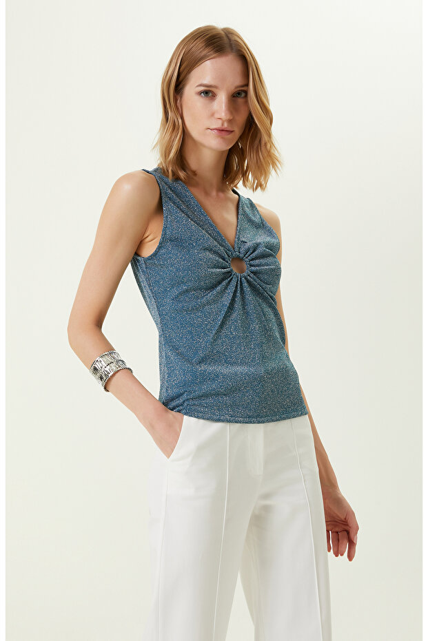 Petrol V Yaka Bluz - 1