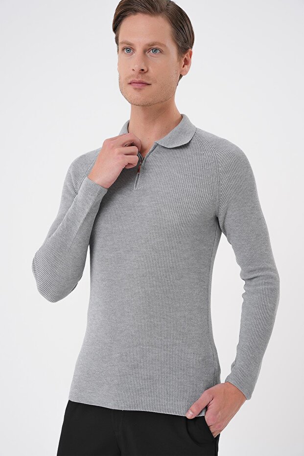 Tr 878 Triko Slim Fit Gri Basic - 5