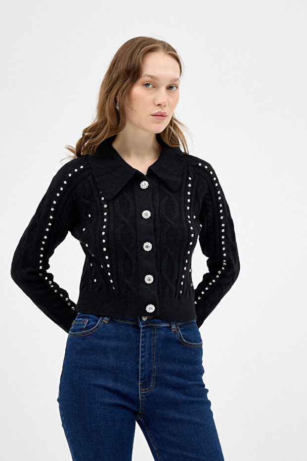 سترة 7265 مزينة بالأحجار باللون الأسود - 6