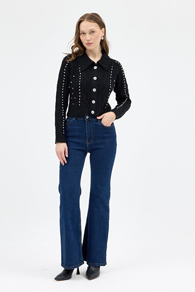 سترة 7265 مزينة بالأحجار باللون الأسود - 3