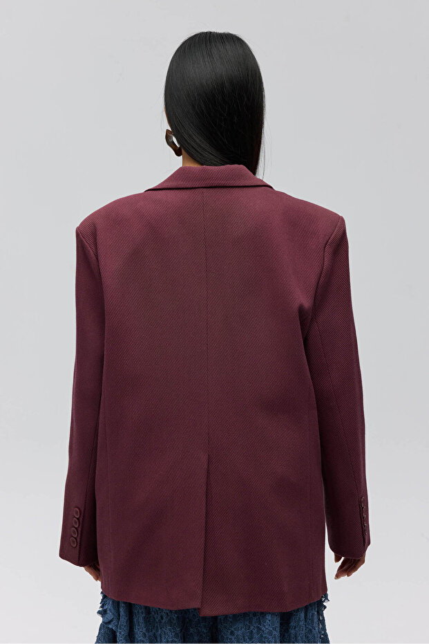 Symi Wide Cut Basic Claret Red Blazer - 5
