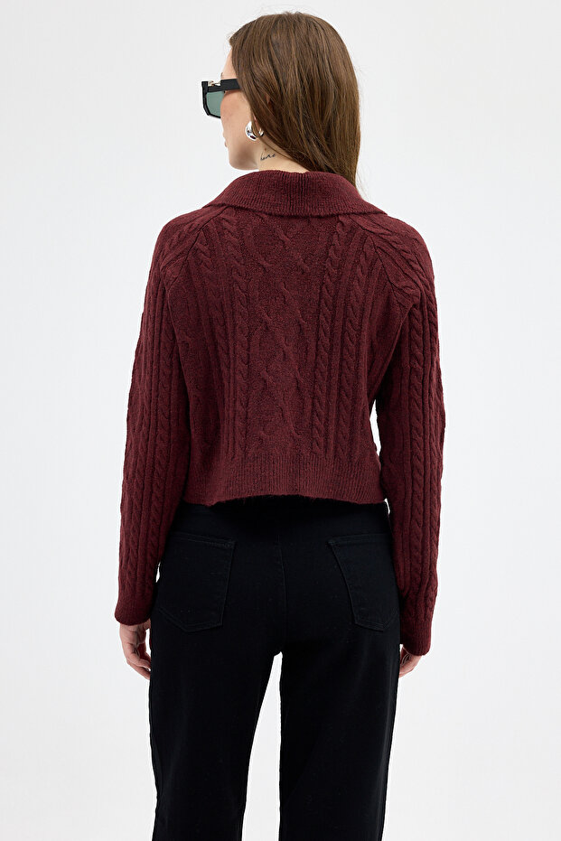 7265 Buttoned Stone Cardigan Burgundy - 5
