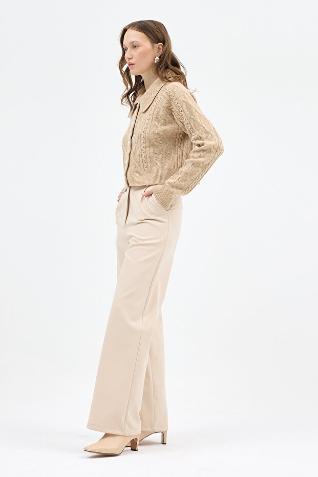 7265 سترة مزينة بالأحجار باللون البيج - 7