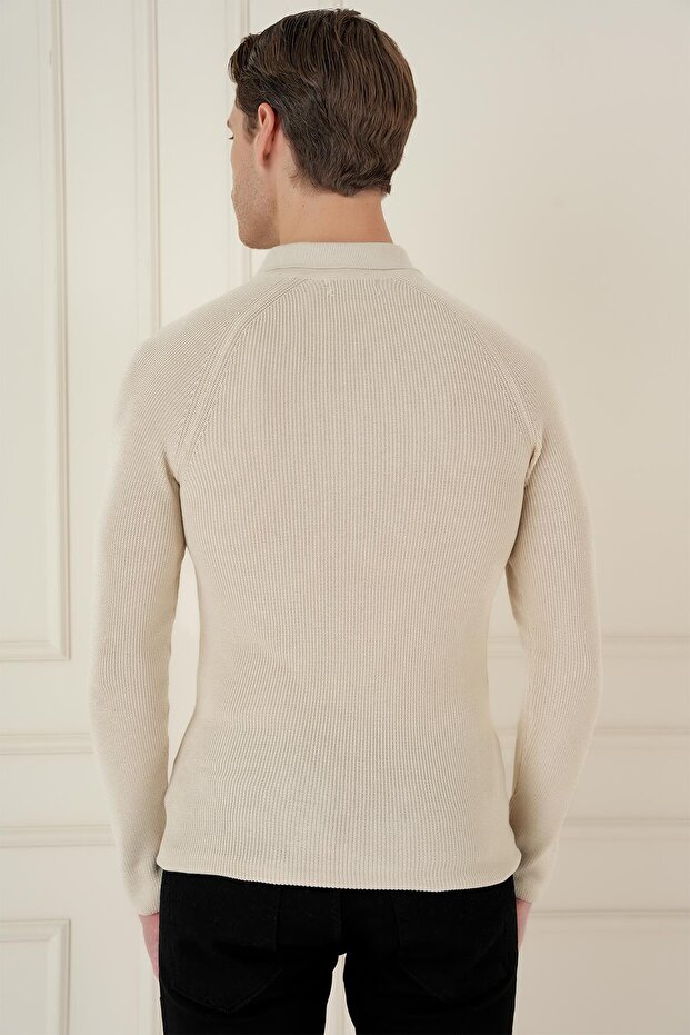 Tr 878 Triko Slim Fit Bej Basic - 5