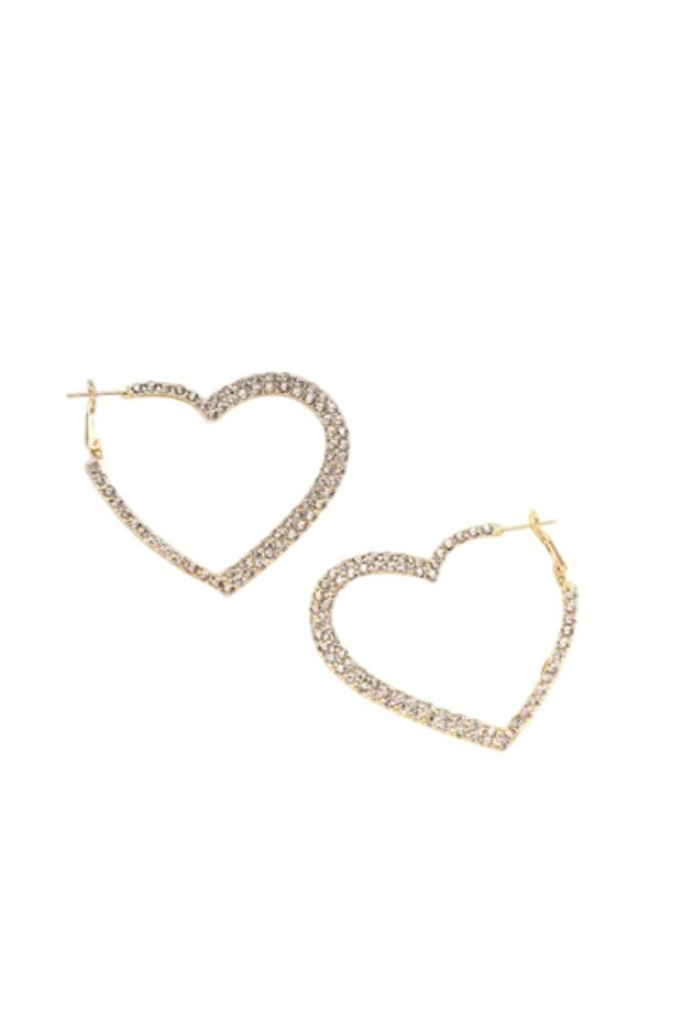 Gold Colour Tone Heart-Shaped Hoop Earrings with Crystal Embellishments