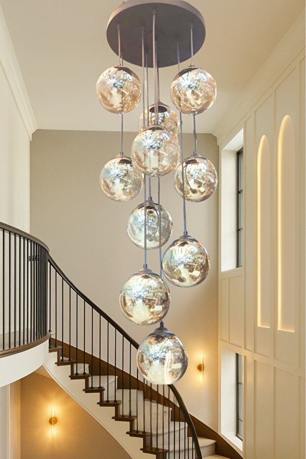 Modern 10 Camlı Glop Sarkıt Avize - 1