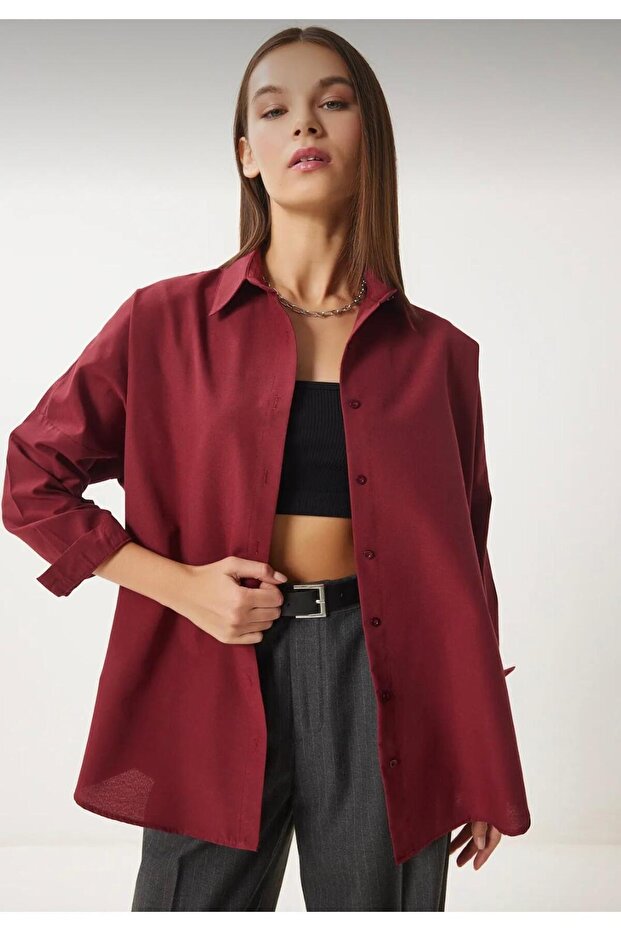 Kadın Oversize Uzun Basic Gömlek - 2