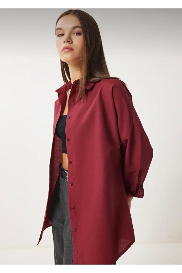 Kadın Oversize Uzun Basic Gömlek - 1