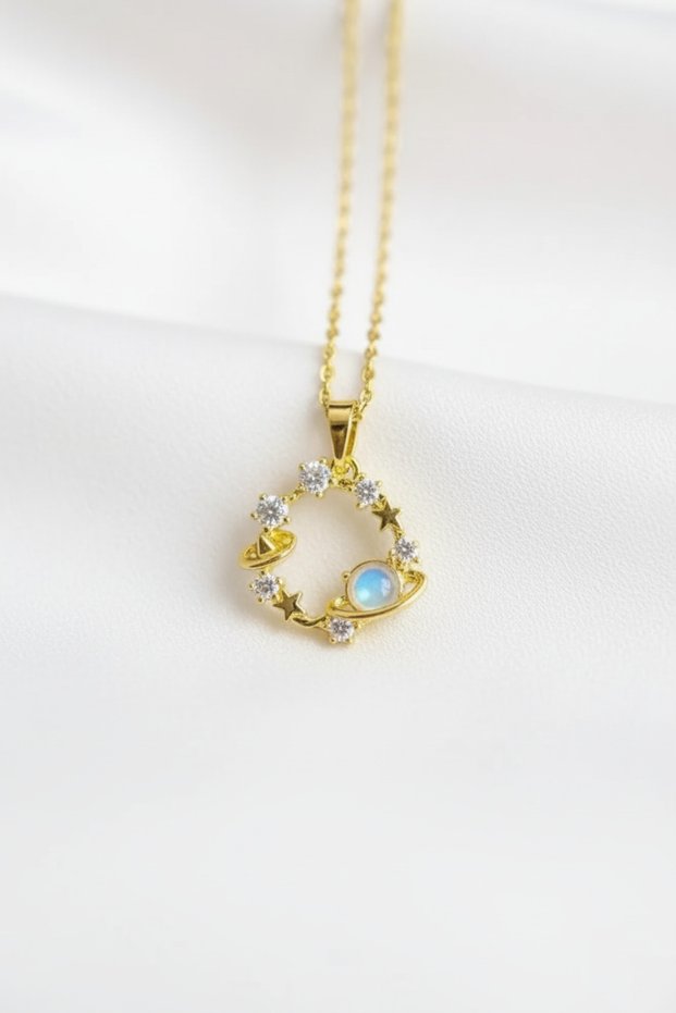 Star and Planet Model Stainless Steel Gold Yellow Women's Necklace