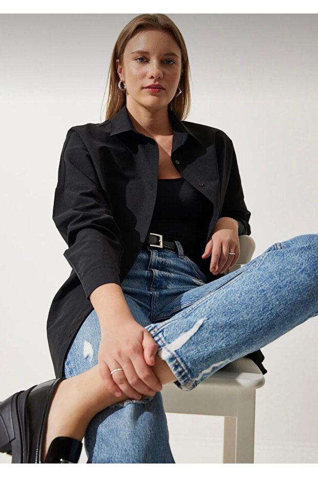 Kadın Oversize Uzun Basic Gömlek - 3