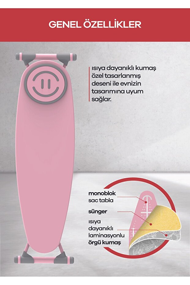 Premıum Ütü Masası Soft Pembe Fişsiz 14013 - 6