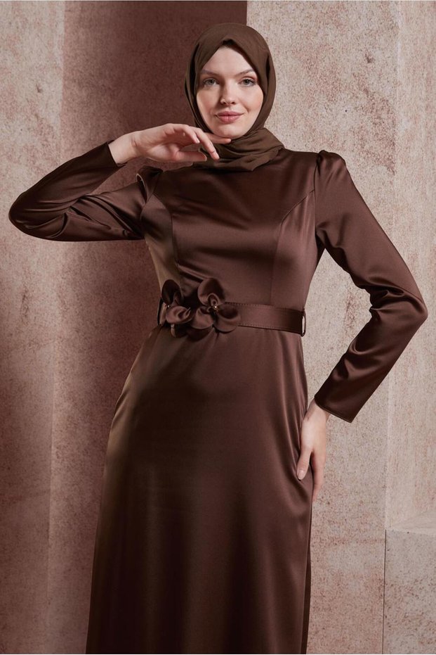 فستان ساتان بحزام 44564
