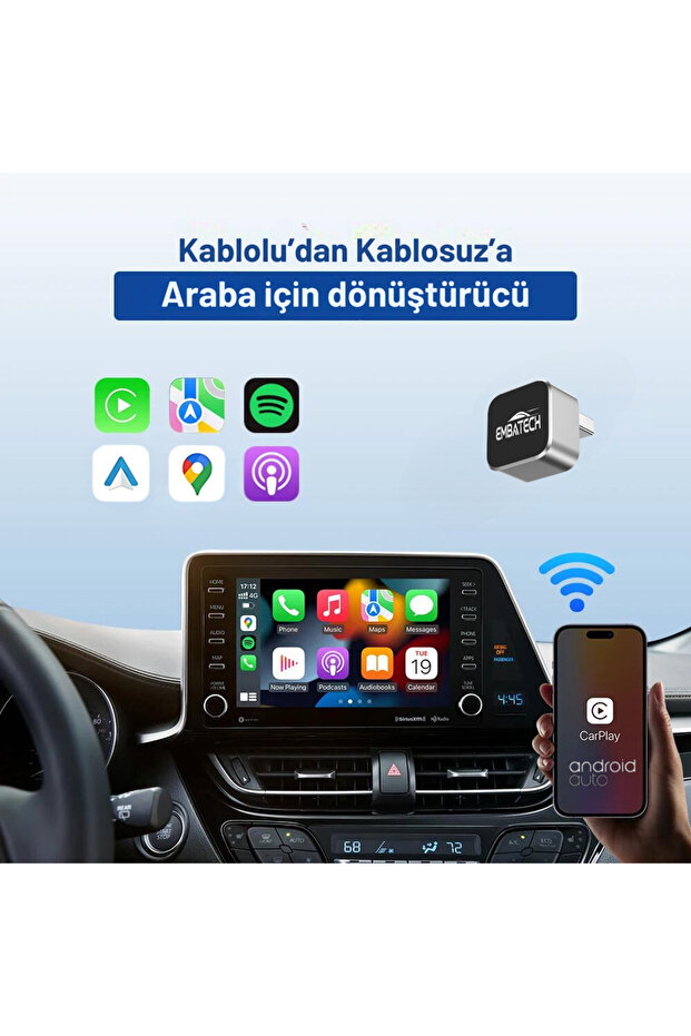 Araç Içi 2in1 Android Ve Apple Cihazlar Için Kablosuz CarPlay Ve Android Auto Adaptörü (EMT-001) - 2