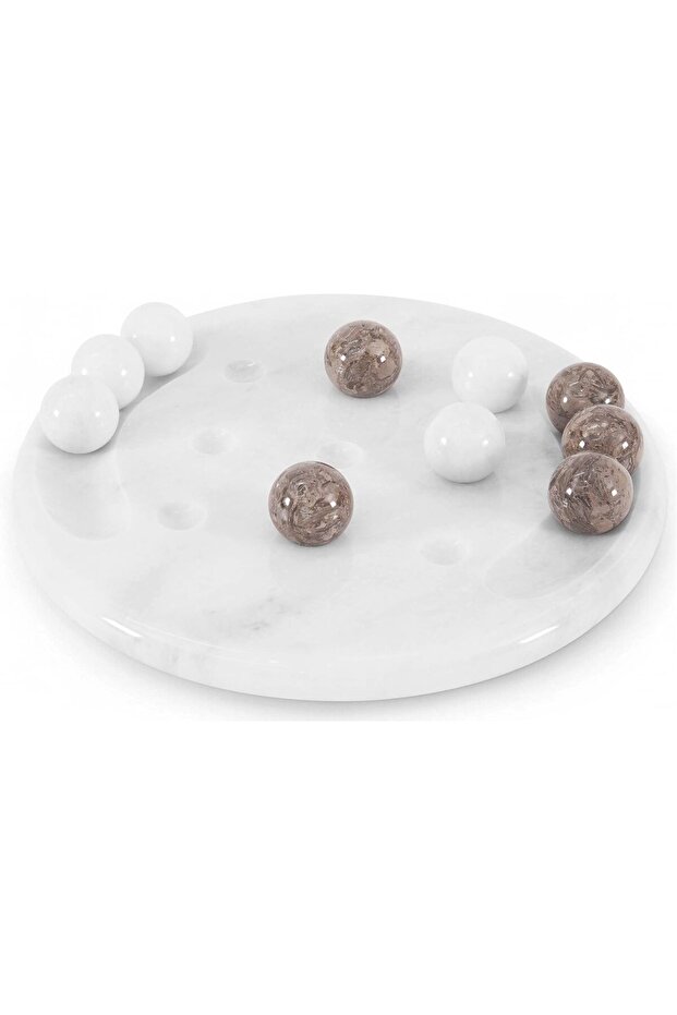 Marble Tic Tac Toe 10" Inches White and Oceanic | Brain Teaser Game | Handcrafted | Stylish Decor