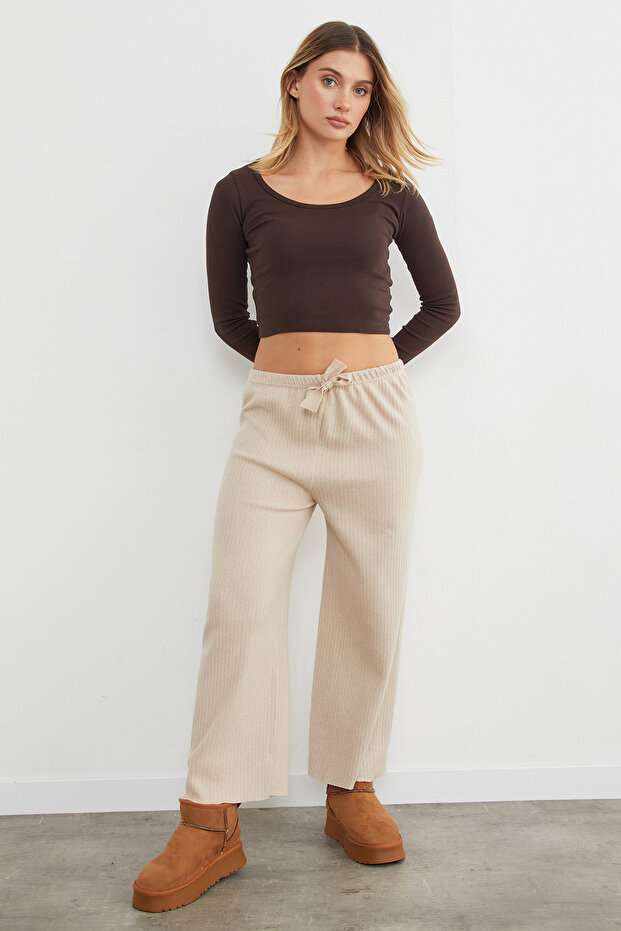 Basic Fitilli Beli Lastikli Pantolon - 5
