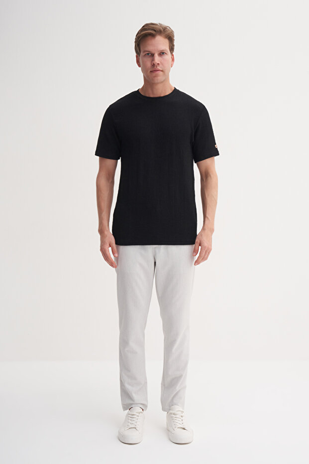 Bisiklet Yaka Regular Fit Örme Tişört - 2