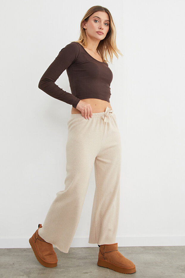 Basic Fitilli Beli Lastikli Pantolon - 2
