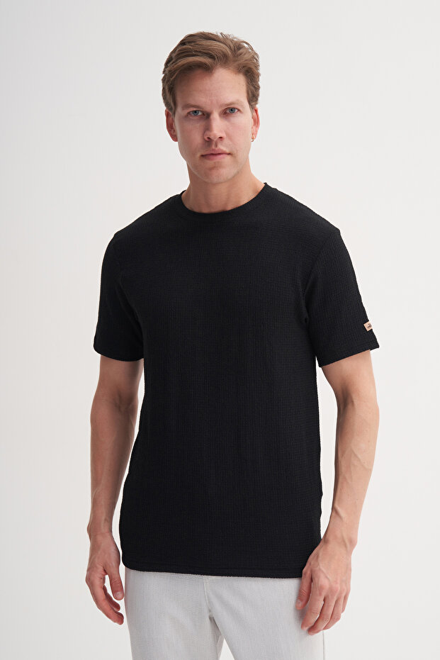 Bisiklet Yaka Regular Fit Örme Tişört - 1