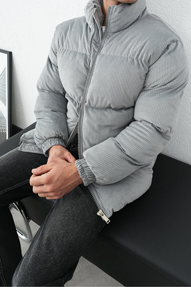 Kalın Fitilli Kadife Şişme Mont - 7