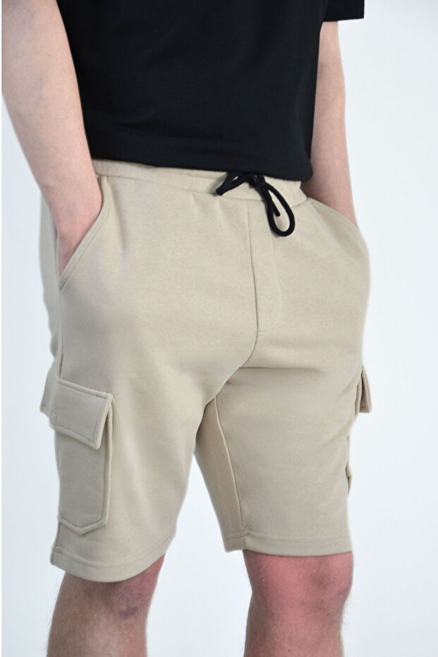 Men's Cargo Pocket Elastic Waist Comfort Fit Black Shorts