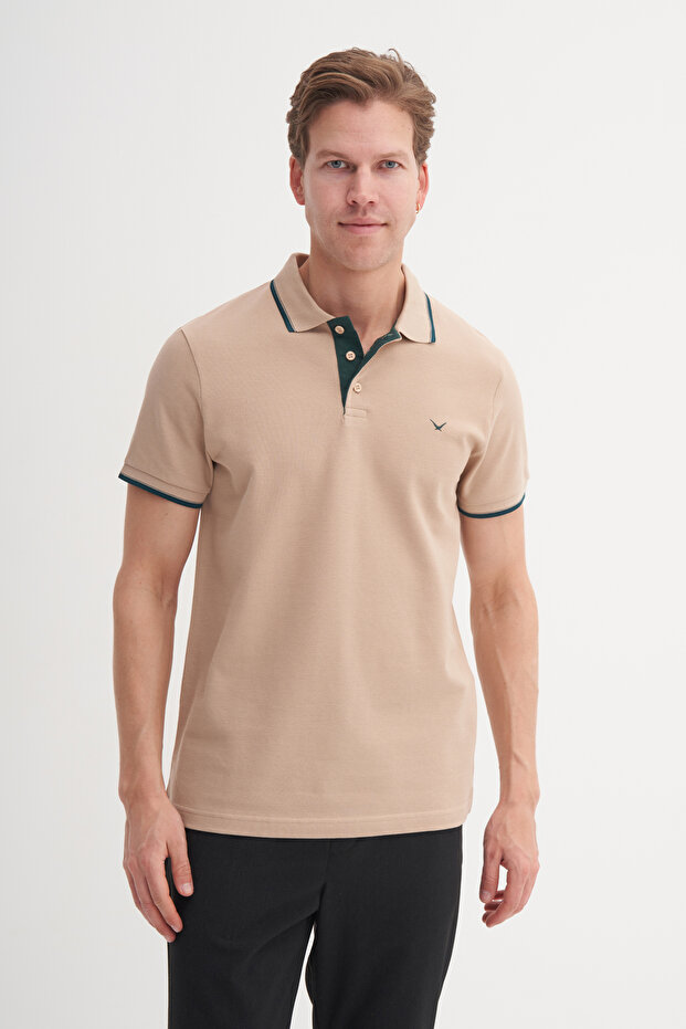 Polo Neck Slim Fit Pique Plain Cotton T-Shirt