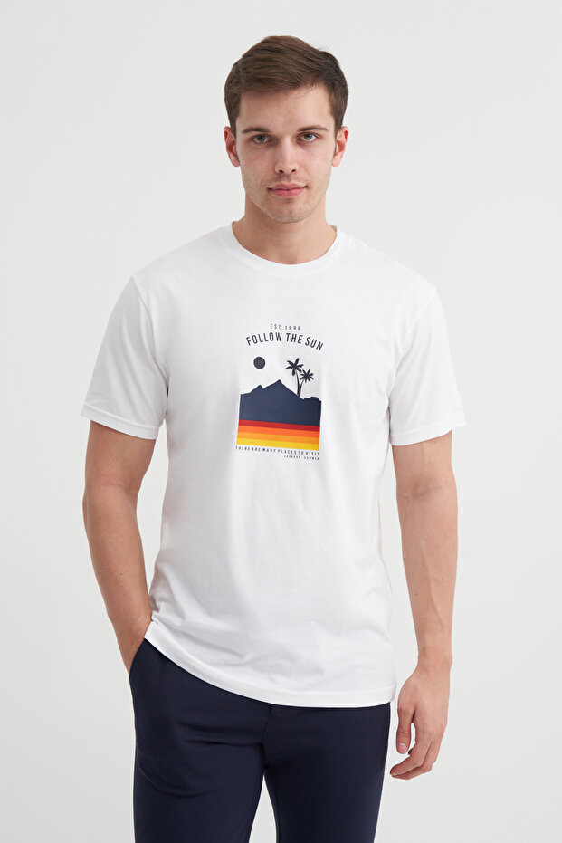 Regular Fit Cotton Crew Neck Printed T-Shirt