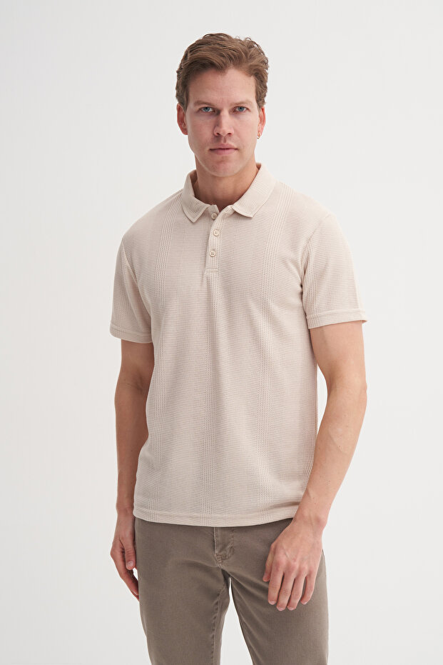Polo Neck Slim Fit Textured T-Shirt