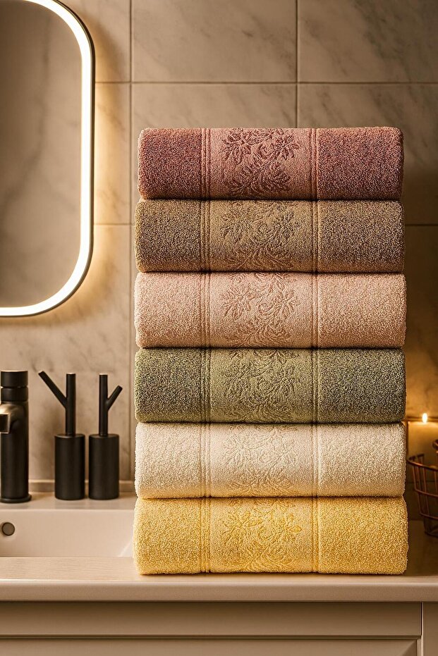Azra 6 Pieces 50*90 Boxed Patterned Towels | Towel Set | Towel Set | Hand and Face Towel | Dowry Towel - 1